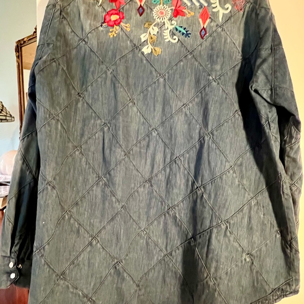 Johnny Was Floral Embroidered Denim Jacket - Picture 3 of 5